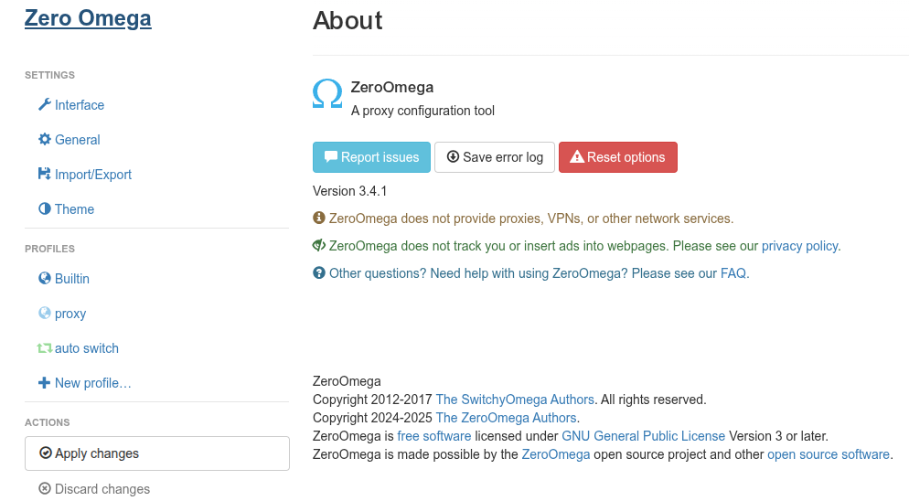 ZeroOmega关于页面